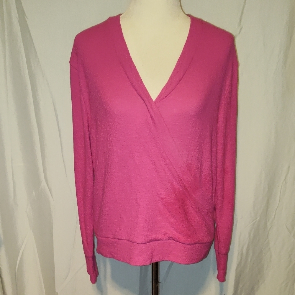 J.Crew Faux Wrap Pink Light Sweater Textured Crepe Crisp Berry Womens  Medium